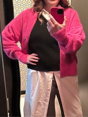 Urban Outfitters Hot Pink Fuzzy Button Cardigan
